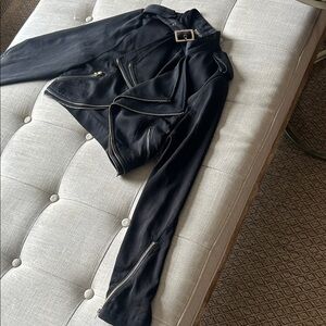 Top Chic Vintage Black Y2K Zipper Trimmed Mixed Metal Cropped Blazer